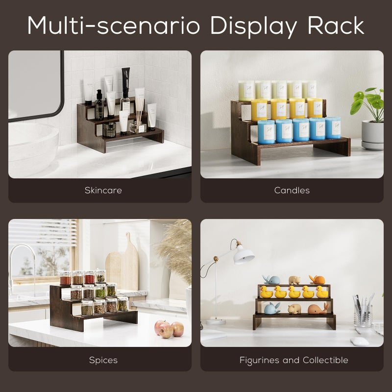 بروكاس منظم كولونيا خشبي للرجال من بروكيس، رافعات عرض منظم العطور من 3 طبقات، منظم حامل حامل كولونيا للرجال، رف رف كولونيا للعطور والشموع ومستحضرات التجميل على شكل كب كيك - بني - Image 5